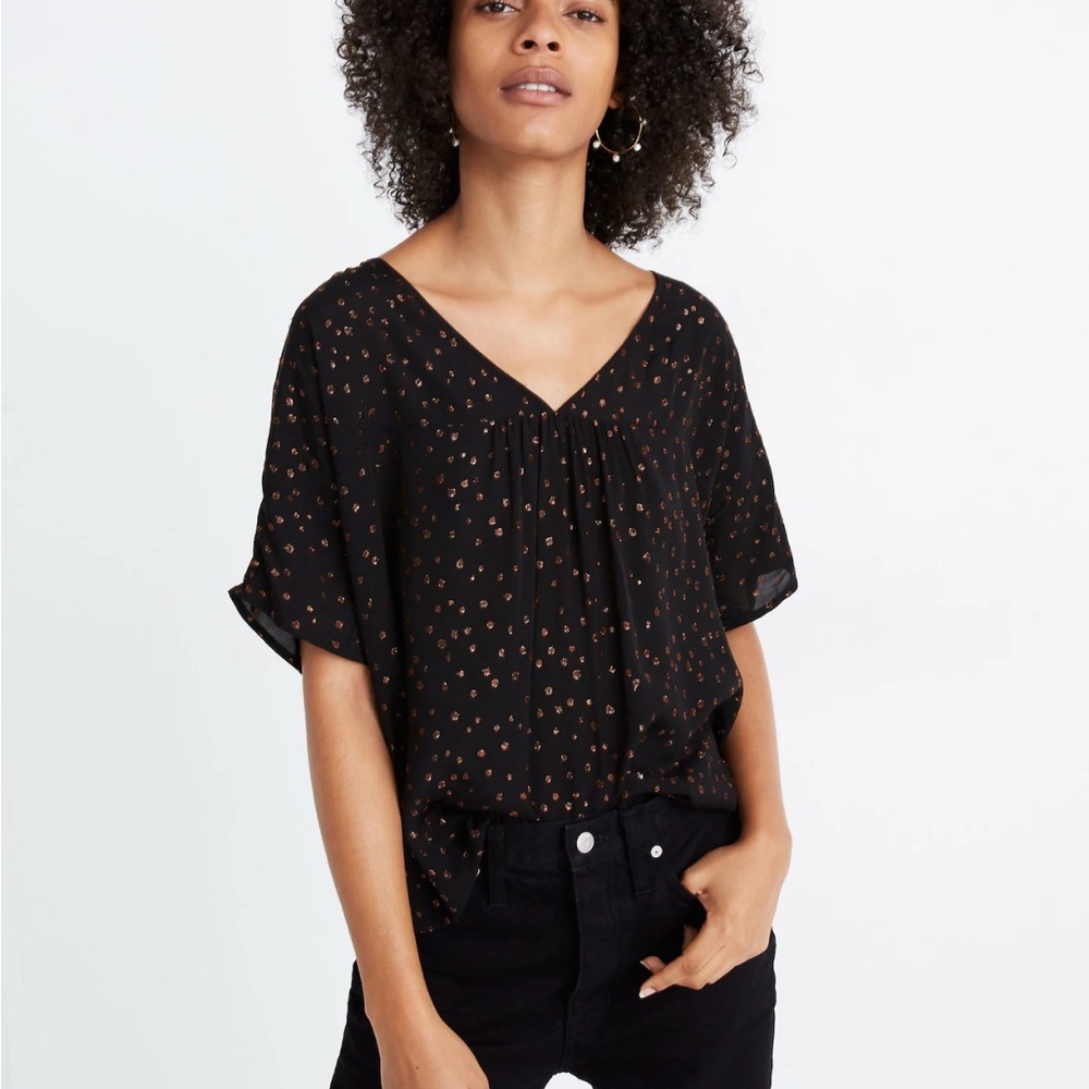 Madewell Black and Silver Dolman Sleeve Blouse